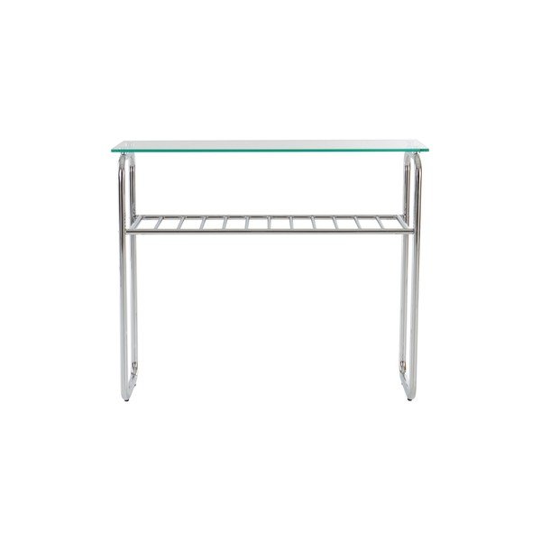Blizgios sidabrinės spalvos konsolinis staliukas su stikliniu stalviršiu 32x100 cm Walle – Jotex-image-2