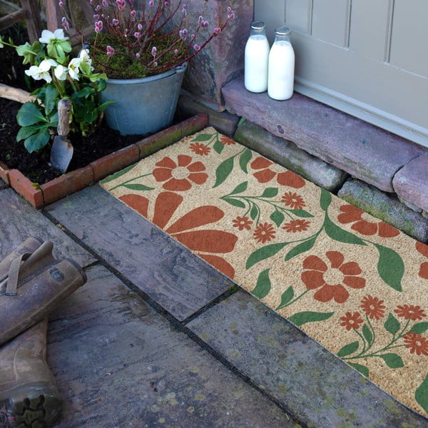 Iš kokoso pluošto grindų kilimėlis 40x120 cm Red & Green Floral – Artsy Doormats-image-2