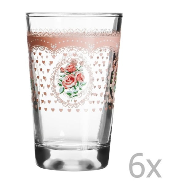 6 stiklinių rinkinys su rožine rože Oyku