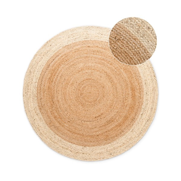 Apverčiamas/rankų darbo natūralios spalvos iš džiuto apvalios formos kilimas ø 240 cm Jutta Gold – Hanse Home