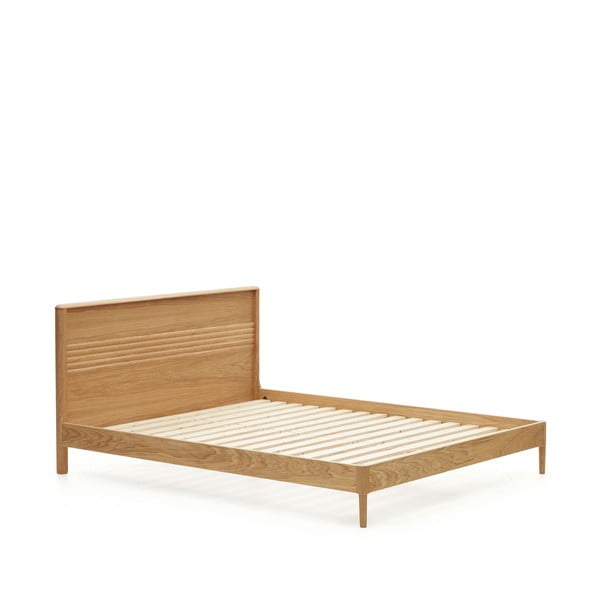 Dvigulė lova natūralios spalvos su lovos grotelėmis iš ąžuolo masyvo 160x200 cm Lenon – Kave Home