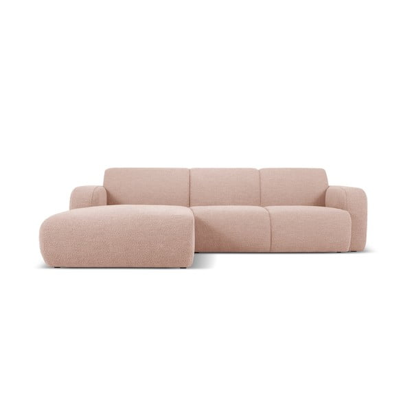 Kampinė sofa rožinės spalvos iš boucle (su kairiuoju kampu) Molino – Micadoni Home