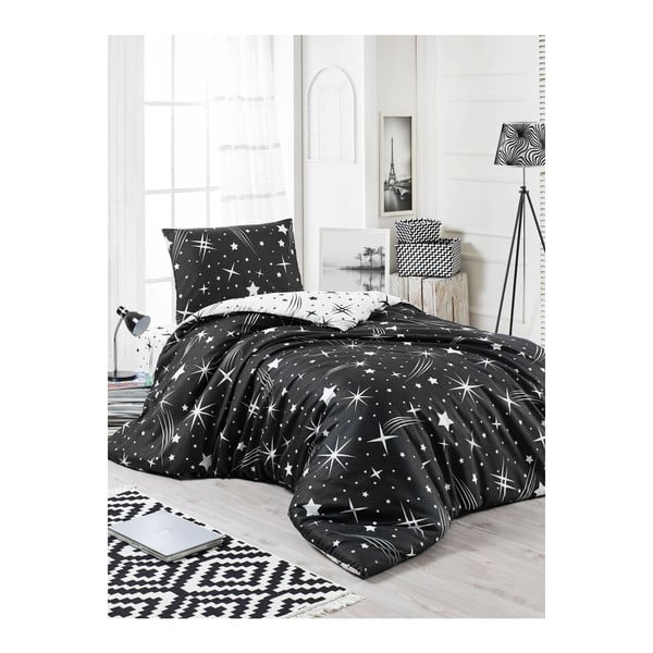 Juodos spalvos patalynė su paklode viengulėlei lovai "Žvaigždėta naktis", 160 x 220 cm