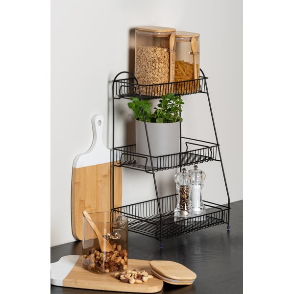 Juodos spalvos metalinės virtuvės lentynos su 3 aukso spalvos lentynomis PT LIVING Tidy-image-1