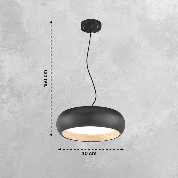 Kabantis šviestuvas juodos spalvos LED su pritemdymo funkcija ø 40 cm su metaliniu gaubtu Wood – Fischer & Honsel-image-3