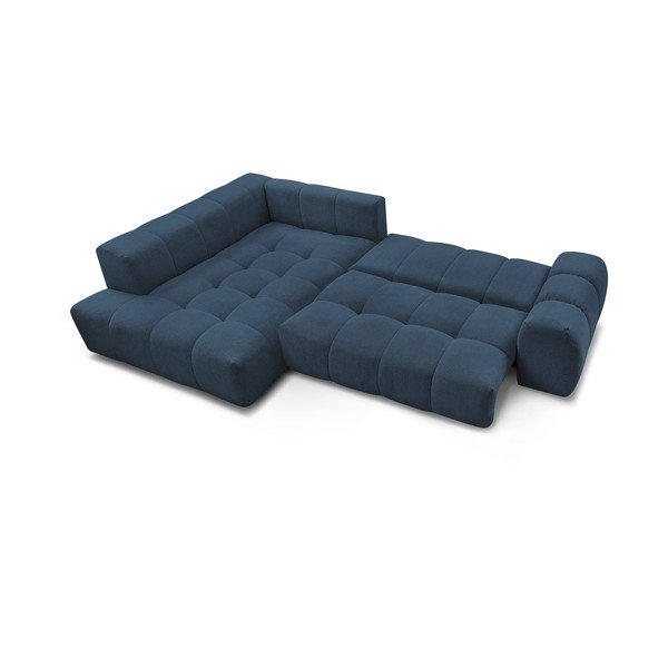 Tamsiai mėlynos spalvos iš šenilinio audinio sulankstoma/su sandėliavimo vieta kampinė sofa (su kairiuoju kampu/„L“ formos) Everest – Bobochic Paris-image-4