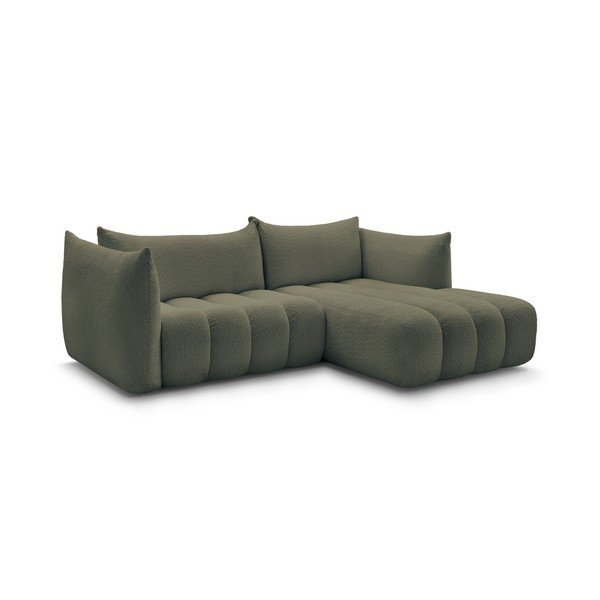 Žalios spalvos kampinė sofa iš boucle (su dešiniuoju kampu/su gultu) Azra – Bobochic Paris-image-2