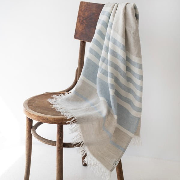 Iš lino paplūdimio rankšluostis mėlynos spalvos 85x140 cm Allure Stripe – Linen Tales