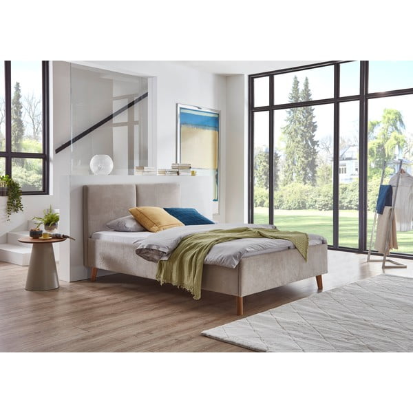 Smėlio spalvos dvigulė lova audiniu dengta su lovos grotelėmis 140x200 cm Piano – Meise Möbel-image-1