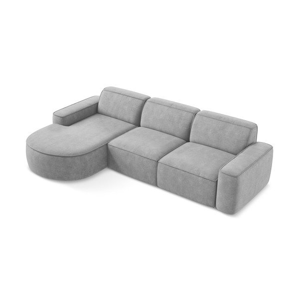 Šviesiai pilkos spalvos iš šenilinio audinio kampinė sofa (su kairiuoju kampu/su gultu) Omao – Makamii-image-4