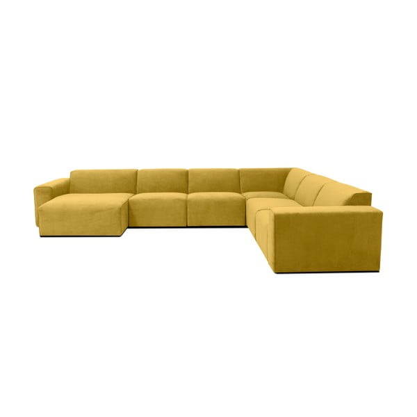 Geltonos spalvos aksominė modulinė U formos sofa Scandic Sting, kairysis kampas