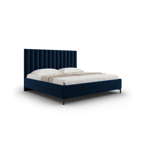 Dvigulė lova tamsiai mėlynos spalvos audiniu dengta su sandėliavimo vieta su lovos grotelėmis 140x200 cm Casey – Mazzini Beds-image-2