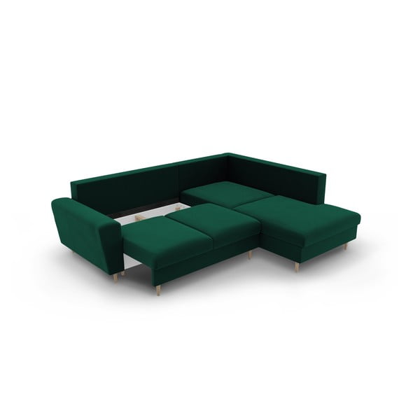 Žalios spalvos iš velveto sulankstoma/su sandėliavimo vieta kampinė sofa (su dešiniuoju kampu/„L“ formos) Kyoto – Cosmopolitan Design-image-3