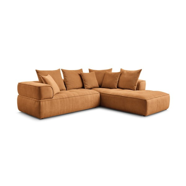 Garstyčių spalvos iš šenilinio audinio kampinė sofa (su dešiniuoju kampu/„L“ formos) Whesley – Bobochic Paris-image-3