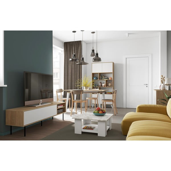TV spintelė baltos spalvos/natūralios spalvos iš ąžuolo 165x40 cm Ampère – TemaHome-image-1