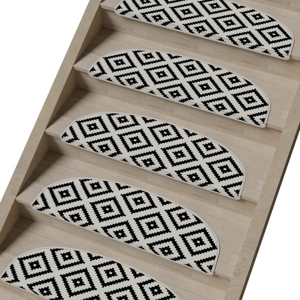 Laiptų kilimėlių rinkiniai juodos ir baltos spalvos 16 vnt. 20x65 cm Art – Vitaus-image-1