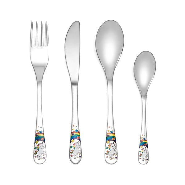 Vaikiški stalo įrankiai sidabrinės spalvos iš nerūdijančio plieno 4 vnt. Unicorn – Zilverstad-image-2