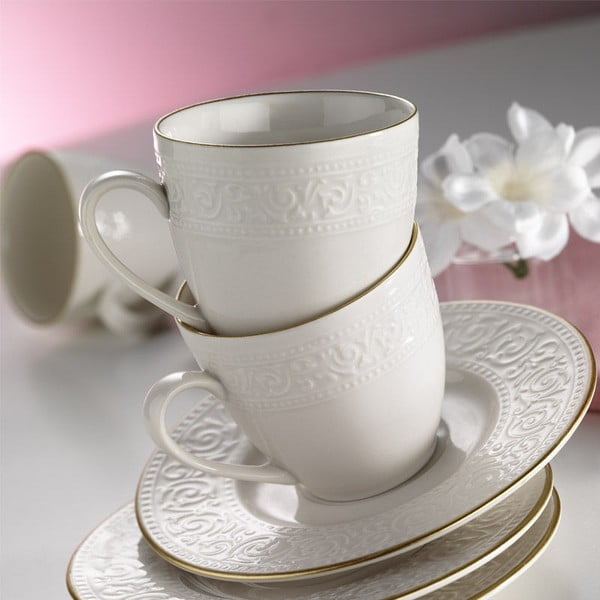 6 porcelianinių puodelių su lėkštutėmis rinkinys Kutahya Simple White, 80 ml