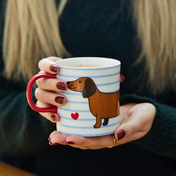 Iš porceliano  puodelis mėlynos spalvos/rudos spalvos 300 ml Sausage Dog – Sass & Belle-image-2