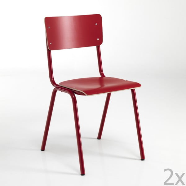 2 raudonų "Tomasucci School" valgomojo kėdžių rinkinys