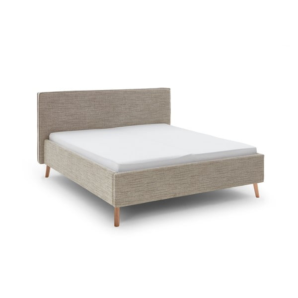 Dvigulė lova smėlio spalvos audiniu dengta su sandėliavimo vieta su lovos grotelėmis 180x200 cm Riva – Meise Möbel