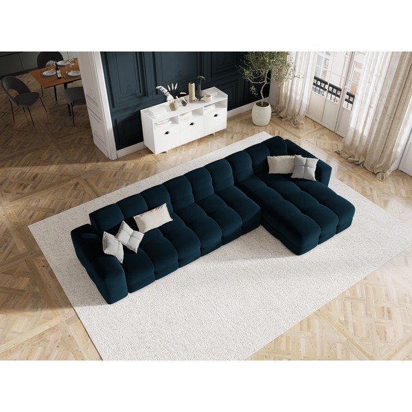 Tamsiai mėlyna aksominė kampinė sofa (dešinysis kampas) Kendal - Micadoni Home-image-1