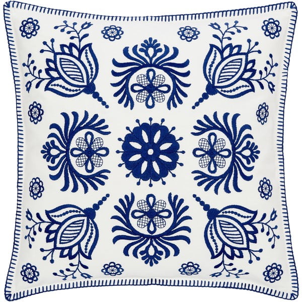 Mėlynai baltos spalvos medvilninis dekoratyvinis pagalvės užvalkalas Westwing Collection Folk, 45 x 45 cm