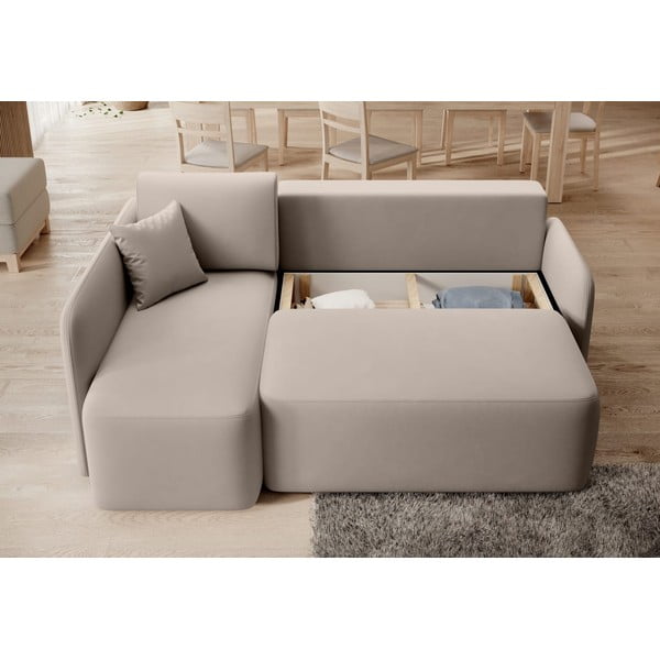 Smėlio spalvos iš velveto sulankstoma/su sandėliavimo vieta kampinė sofa (su kairiuoju kampu/su gultu) Hadson – ELTAP-image-4