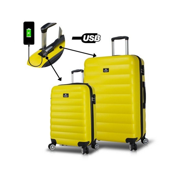 2 geltonų kelioninių lagaminų ant ratukų su USB jungtimis rinkinys My Valice RESSNO Cabin & Large-image-3