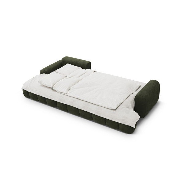 Žalios spalvos iš velveto sulankstoma/su sandėliavimo vieta kampinė sofa (su kairiuoju kampu/su gultu) Linz – Cosmopolitan Design-image-4