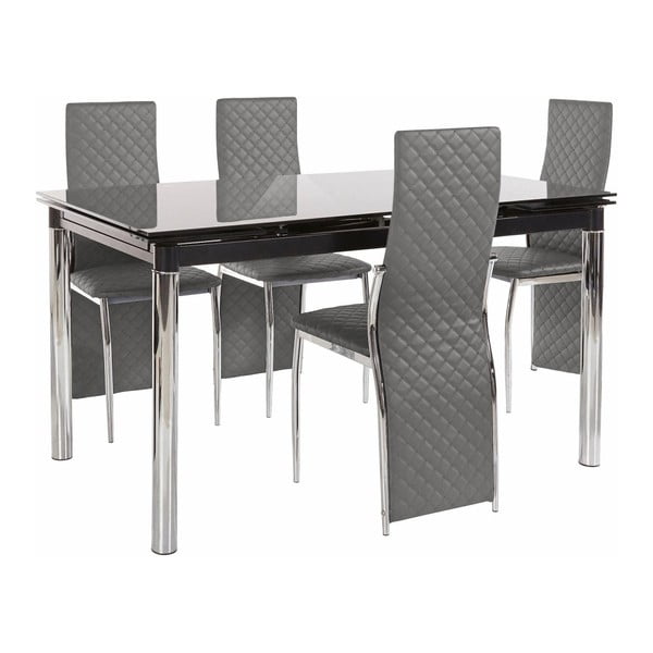 4 pilkų valgomojo stalų ir 4 pilkų valgomojo kėdžių rinkinys "Støraa Pippa William Black Grey