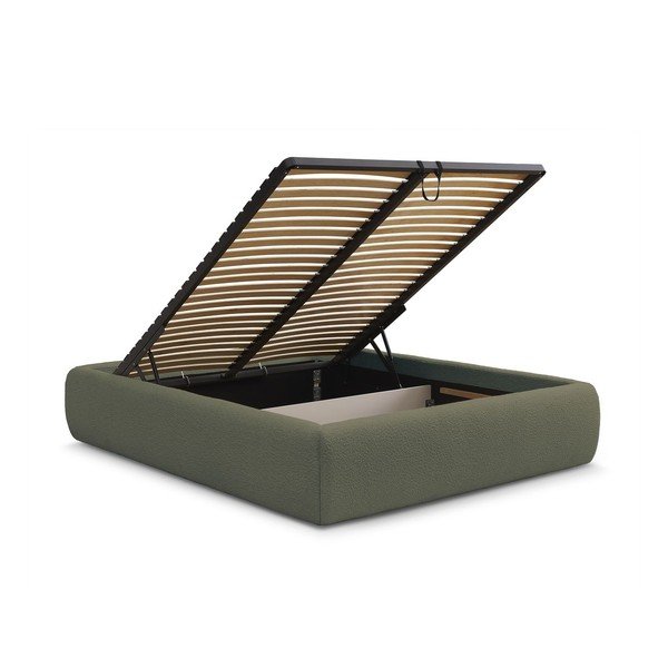 Tamsiai žalios spalvos dvigulė lova audiniu dengta su sandėliavimo vieta/be galvūgalio su lovos grotelėmis 180x200 cm Inera – Bobochic Paris-image-3