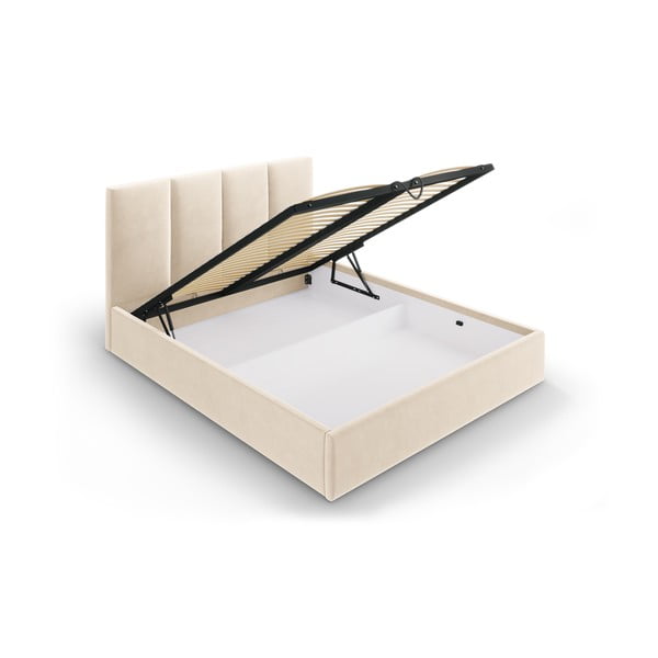 Smėlio spalvos aksominė dvigulė lova Mazzini Beds Juniper, 160 x 200 cm-image-3