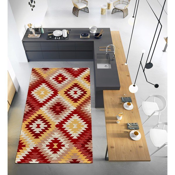 Skalbiamas kilimas raudonos spalvos/geltonos spalvos 55x115 cm Avana Rosso – Floorita-image-1