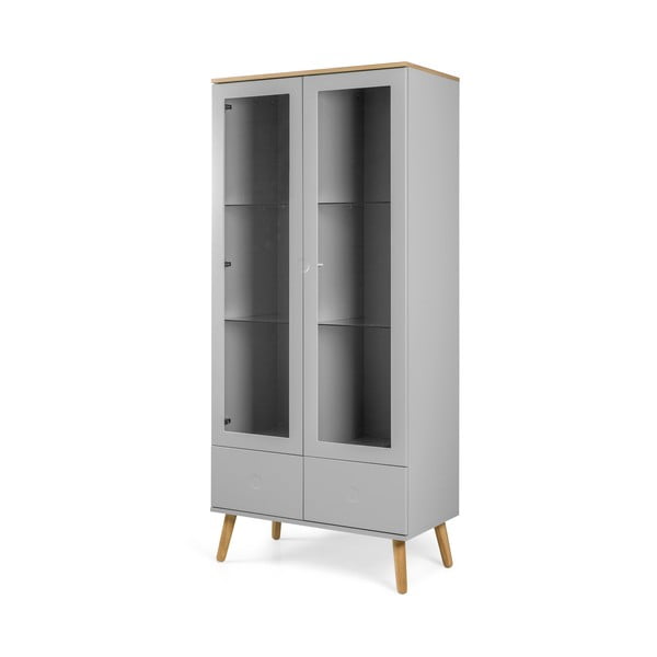 Pilka vitrina su ąžuolinėmis kojomis Tenzo Dot, aukštis 175 cm-image-2