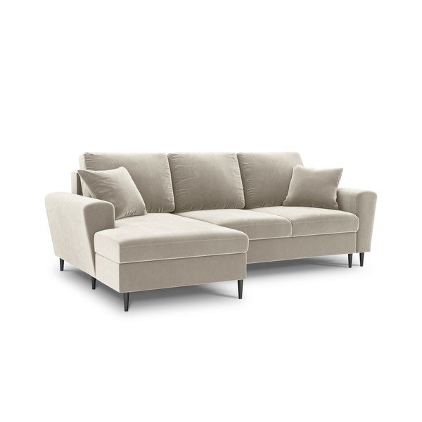 Smėlio spalvos iš velveto sulankstoma/su sandėliavimo vieta kampinė sofa (su kairiuoju kampu/su gultu) Kyoto – Cosmopolitan Design-image-1