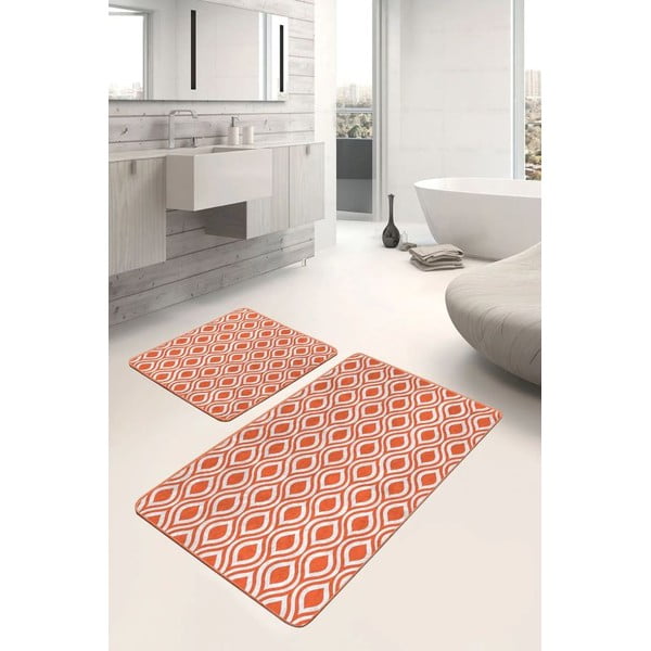 Oranžinės spalvos iš velveto vonios kilimėliai 2 vnt. 60x100 cm – Mila Home-image-3