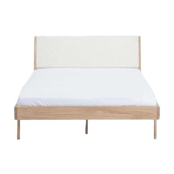 Dvigulė ąžuolo medienos masyvo lova su baltu galvūgaliu Gazzda Fawn, 160 x 200 cm