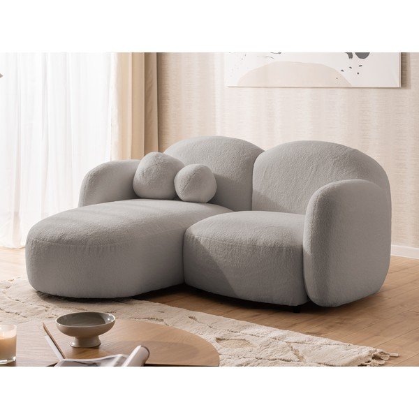 Pilkos spalvos kampinė sofa iš boucle (su kairiuoju kampu/su gultu) Orbit – Ropez-image-4