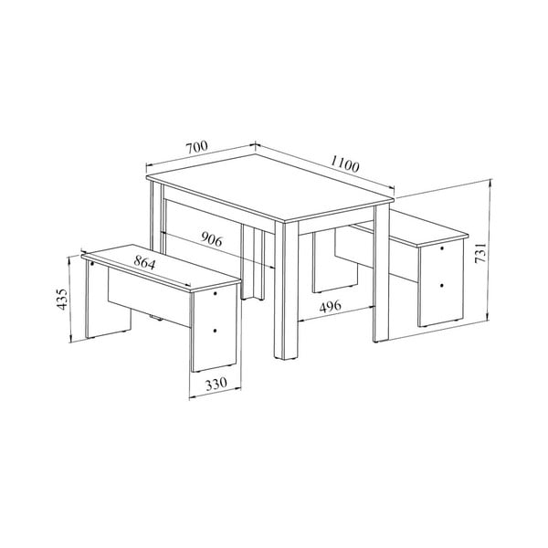 Juodos spalvos valgomojo stalo ir 2 suolų su betoniniu stalviršiu rinkinys TemaHome Nice-image-2