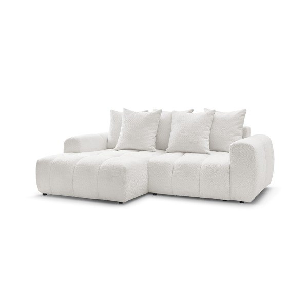 Baltos spalvos sulankstoma/su sandėliavimo vieta kampinė sofa iš boucle (su kairiuoju kampu/su gultu) Roxelane – Bobochic Paris