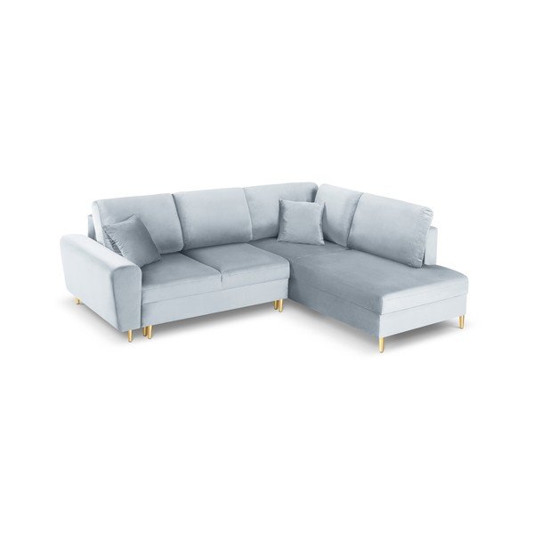 Šviesiai mėlynos spalvos iš velveto sulankstoma/su sandėliavimo vieta kampinė sofa (su dešiniuoju kampu/„L“ formos) Kyoto – Cosmopolitan Design-image-1