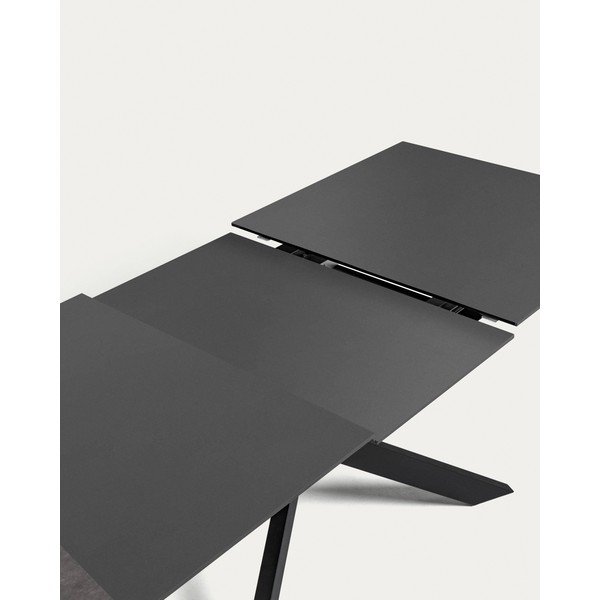 Prailginamas valgomojo stalas juodos spalvos su stikliniu stalviršiu 90x210 cm Atminda – Kave Home-image-3
