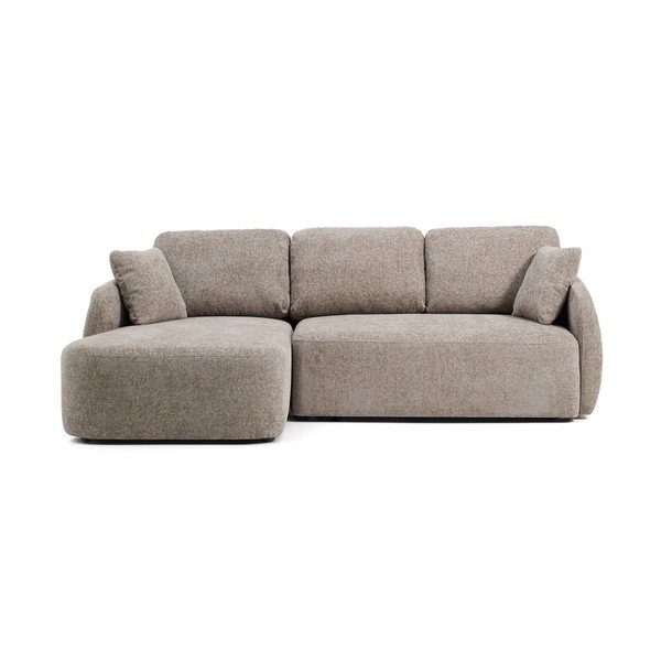 Taupe spalvos sulankstoma kampinė sofa iš šenilinio audinio (su kairiuoju kampu/su gultu) Laira – Kave Home