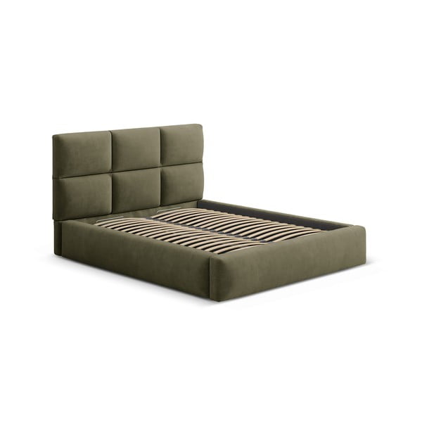 Žalios spalvos dvigulė lova audiniu dengta su sandėliavimo vieta su lovos grotelėmis 180x200 cm Libera – Windsor & Co Sofas-image-4