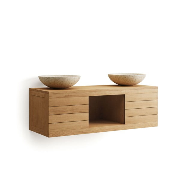 Žema/pakabinama spintelė po kriaukle iš tikmedžio masyvo natūralios spalvos 120x40 cm Yenit – Kave Home-image-2