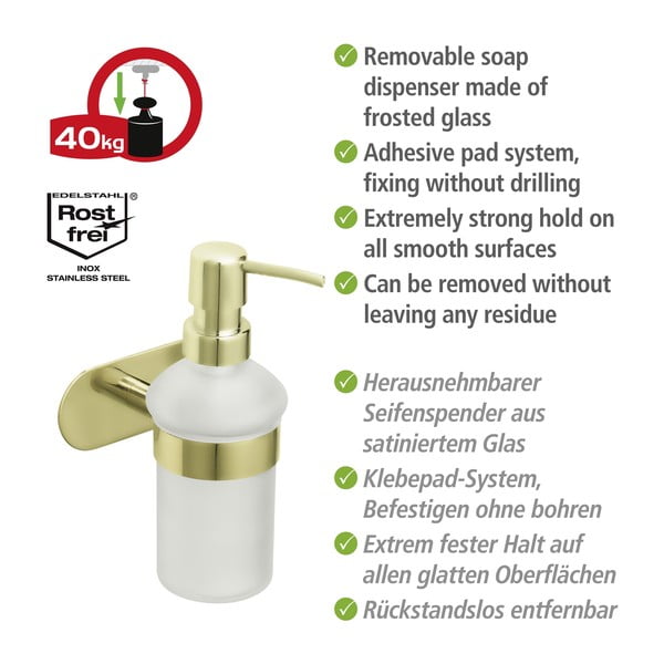 Savaime išsiskleidžiantis aukso spalvos nerūdijančio plieno muilo dozatorius 0,2 l Orea Gold - Wenko-image-4