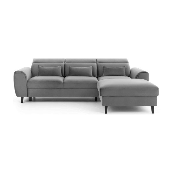 Pilkos spalvos iš velveto sulankstoma/su sandėliavimo vieta kampinė sofa (su dešiniuoju kampu/su gultu) Foble – ELTAP