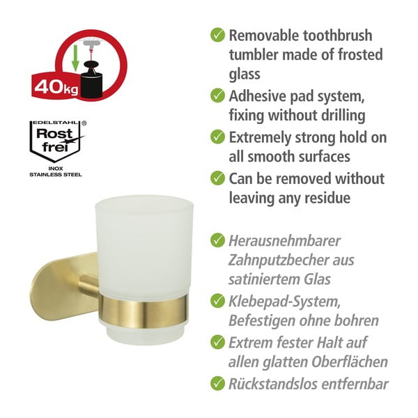 Klijuojamas iš stiklo dantų šepetėlio indas auksinės spalvos Orea Gold – Wenko-image-4