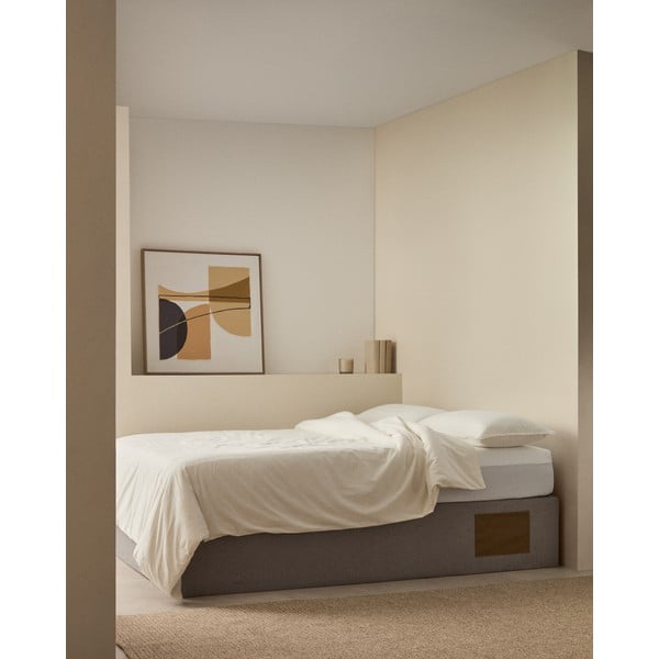 Pilkos spalvos dvigulė lova audiniu dengta su sandėliavimo vieta 160x200 cm Matters – Kave Home-image-1